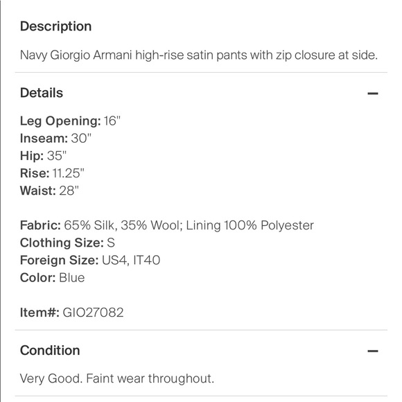 Giorgio Armani high rise satin pants - Picture 7 of 7